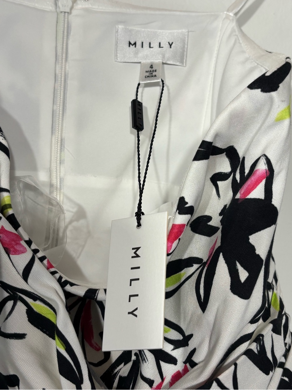 Milly Strapless Floral A-Line Dress in White, Pink and Black Size 4 - Picture 6 of 10